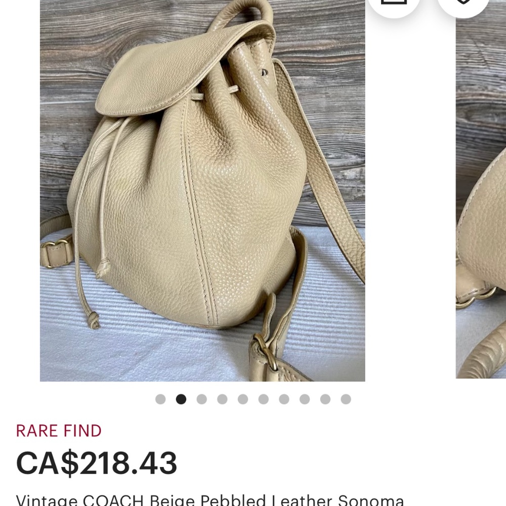Vintage COACH Beige Pebbled Leather Sonoma Drawstring Backpack Daypack Bag Made